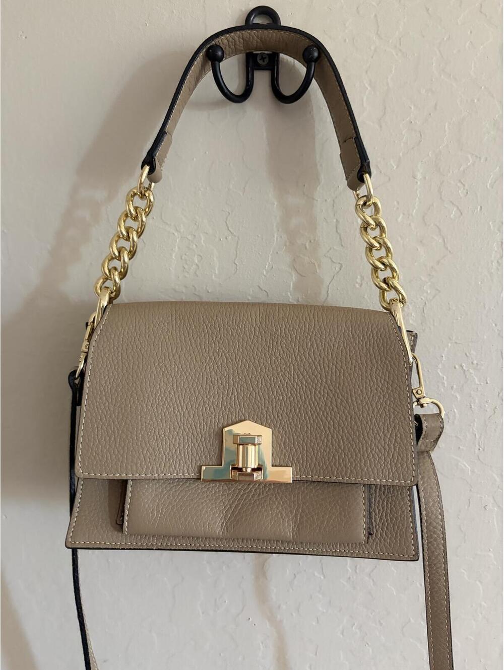 Persaman New York Taupe Shoulder Bag with Gold Hardware
